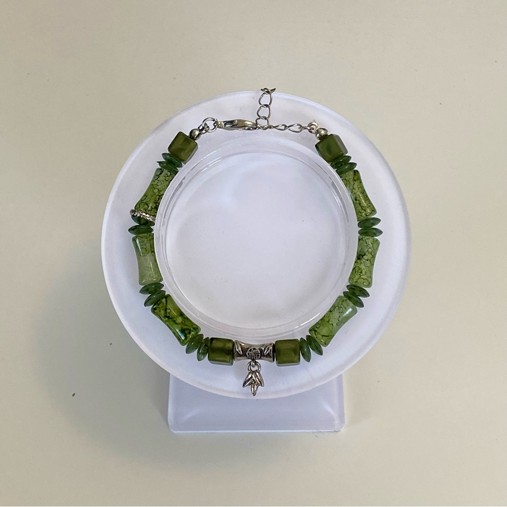 4/$15 Jade Green Bamboo Long Beads Bracelet